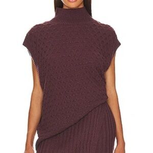 Free People Burgundy Cable Knit Sleeveless Oversized Sweater Top US Large
